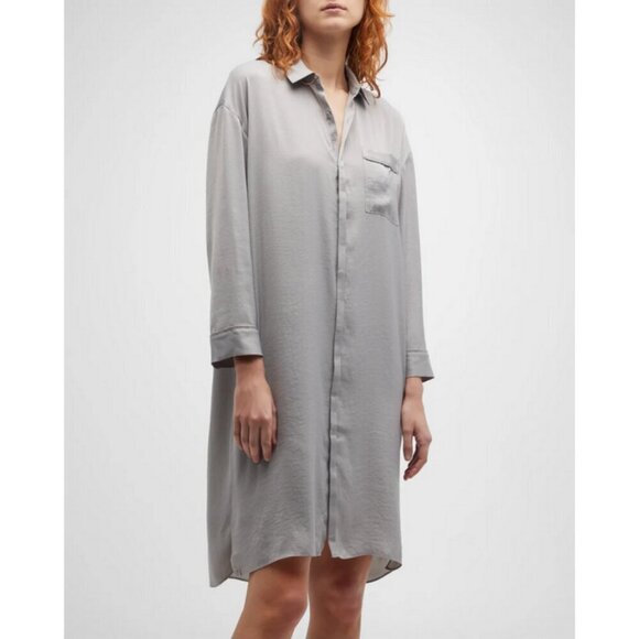 💕BAREFOOT DREAMS Washed Satin Piped Nightshirt Love Embroidery Dove Gray XL NWT - Picture 7 of 16